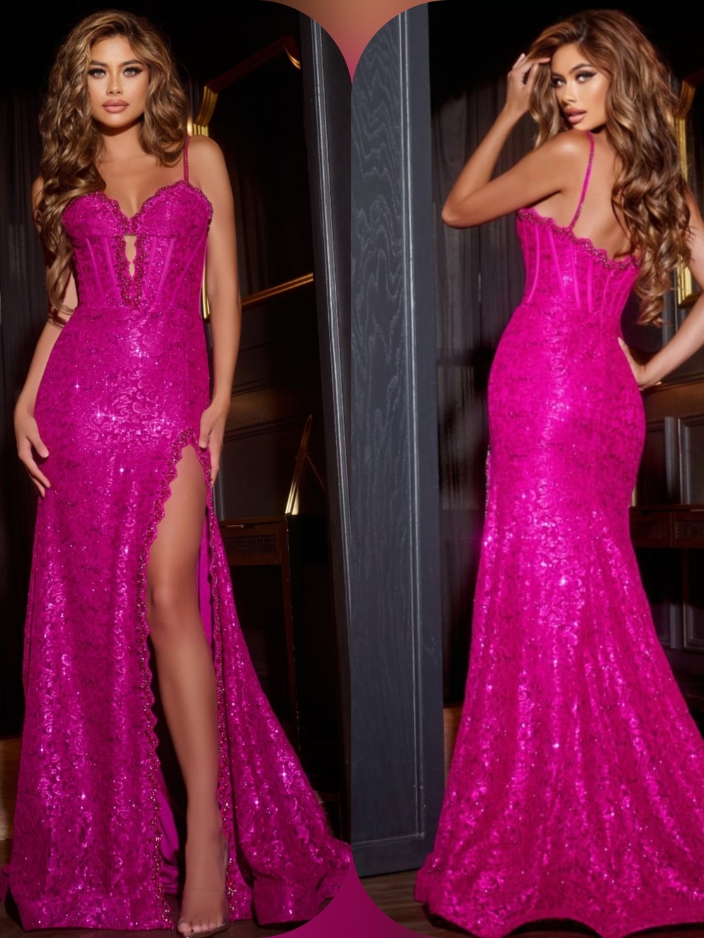 Jovani Fuchsia Sequin Corset Prom Gown